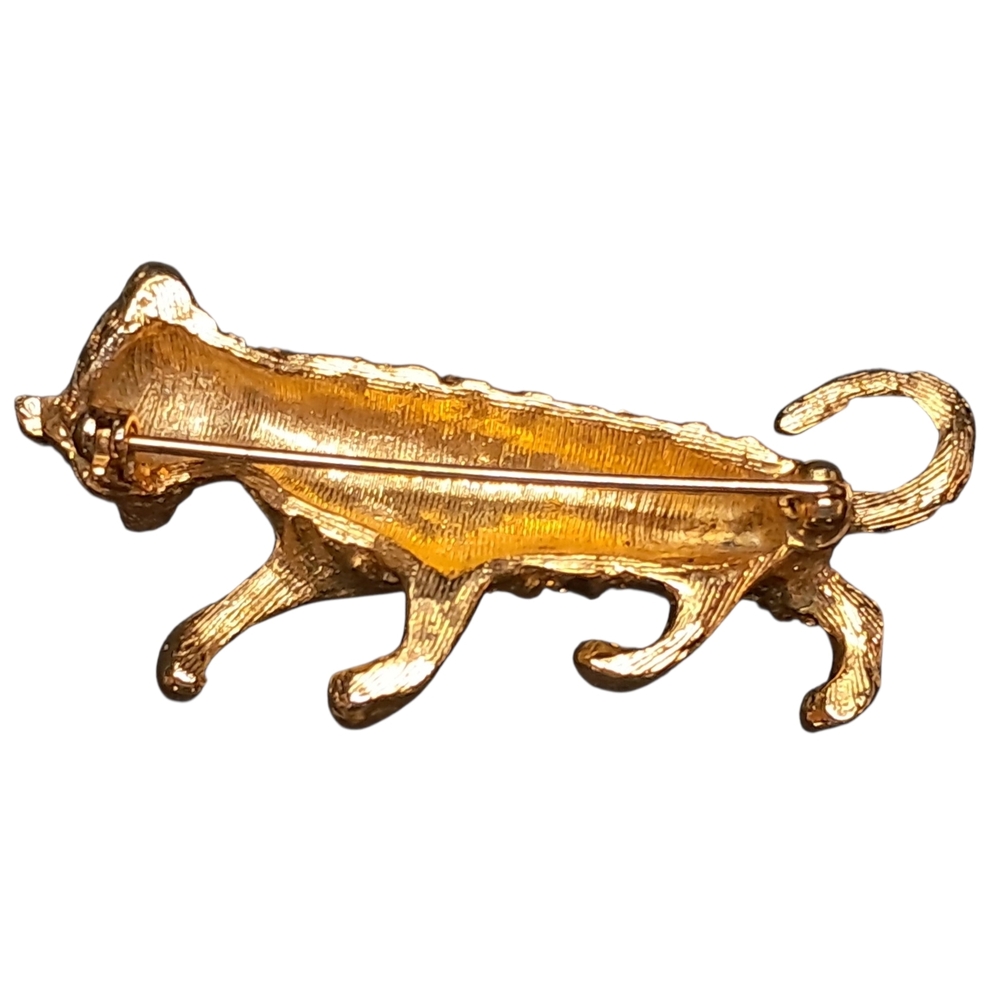 Vintage Gold Tone Enameled With Rhinestone Tiger Brooch - Picture 3 of 3